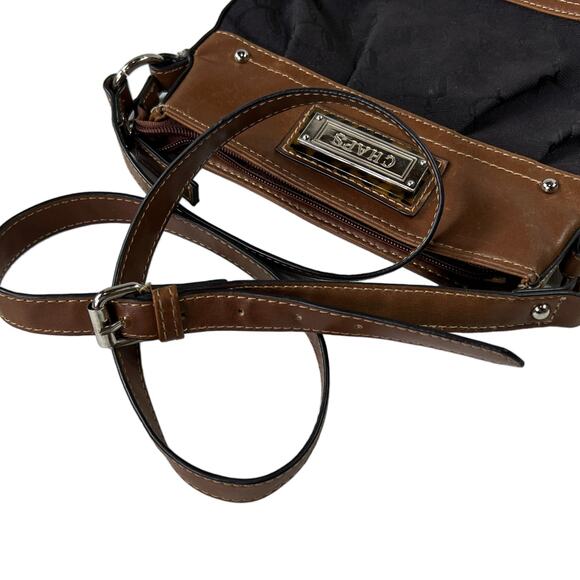Chaps Small Crossbody Bag Adjustable Buckle Strap 3 Compartments Brown Black - Picture 7 of 11
